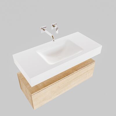 Badkamermeubel BWS Ibiza 100 cm Washed Oak Solid Surface Wastafel Mat Wit (zes varianten)