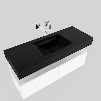 Badkamermeubel BWS Ibiza 120 cm Mat Wit Twee Soft-Close Lades Solid Surface Wastafel Mat Zwart (acht varianten)