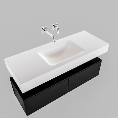 Badkamermeubel BWS Ibiza 120 cm Solid Surface Mat Zwart Twee Soft-Close Lades Wastafel Mat Wit (acht varianten)