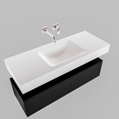 Badkamermeubel BWS Ibiza 120 cm Solid Surface Mat Zwart Wastafel Mat Wit (acht varianten)