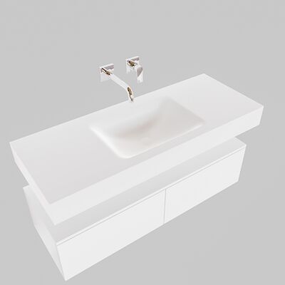 Badkamermeubel BWS Ibiza 120 cm Twee Soft-Close Lades Solid Surface Wastafel Mat Wit (acht varianten)