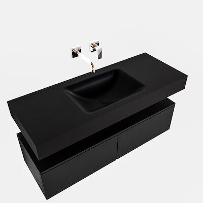 Badkamermeubel BWS Ibiza 120 cm Twee Soft-Close Lades Solid Surface Wastafel Mat Zwart (acht varianten)
