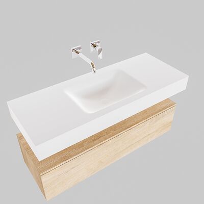 Badkamermeubel BWS Ibiza 120 cm Washed Oak Solid Surface Wastafel Mat Wit (acht varianten)