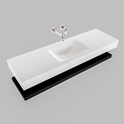 Badkamermeubel BWS Ibiza 150 cm met Mat Zwart Planchet Solid Surface Wastafel Mat Wit (acht varianten)