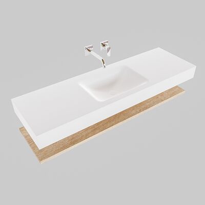 Badkamermeubel BWS Ibiza 150 cm met Washed Oak Planchet Solid Surface Wastafel Mat Wit (acht varianten)