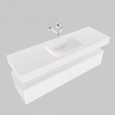 Badkamermeubel BWS Ibiza 150 cm Twee Soft-Close Lades Solid Surface Wastafel Mat Wit (acht varianten)