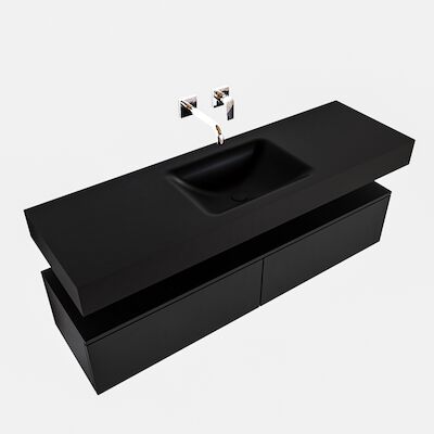 Badkamermeubel BWS Ibiza 150 cm Twee Soft-Close Lades Solid Surface Wastafel Mat Zwart (acht varianten)