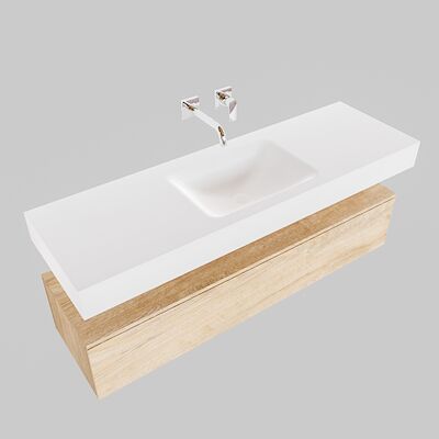 Badkamermeubel BWS Ibiza 150 cm Washed Oak Solid Surface Wastafel Mat Wit (acht varianten)
