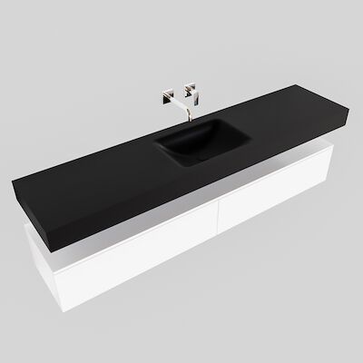 Badkamermeubel BWS Ibiza 200 cm Mat Wit Twee Soft-Close Lades Solid Surface Wastafel Mat Zwart (acht varianten)