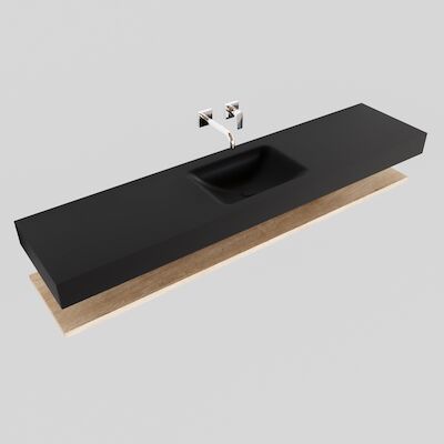 Badkamermeubel BWS Ibiza 200 cm met Washed Oak Planchet Solid Surface Wastafel Mat Zwart (acht varianten)