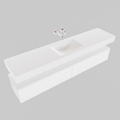 Badkamermeubel BWS Ibiza 200 cm Twee Soft-Close Lades Solid Surface Wastafel Mat Wit (acht varianten)
