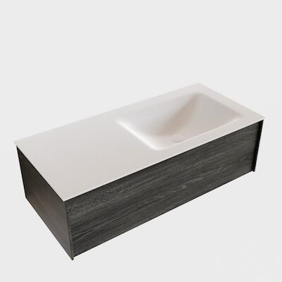 Badkamermeubel BWS Madrid Antraciet 100x45x30 cm Mat Witte Solid Surface Wastafel Rechts (0 kraangaten)