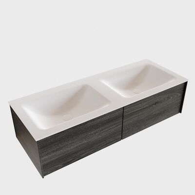 Badkamermeubel BWS Madrid Antraciet 120x45x30 cm Mat Witte Solid Surface Wastafel Dubbel (2 lades, 0 kraangaten)