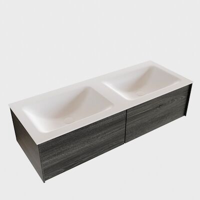 Badkamermeubel BWS Madrid Antraciet 120x45x30 cm Mat Witte Solid Surface Wastafel Dubbel (2 lades, 2 kraangaten)
