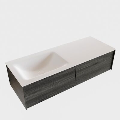 Badkamermeubel BWS Madrid Antraciet 120x45x30 cm Mat Witte Solid Surface Wastafel Links (1 kraangat, 2 lades)