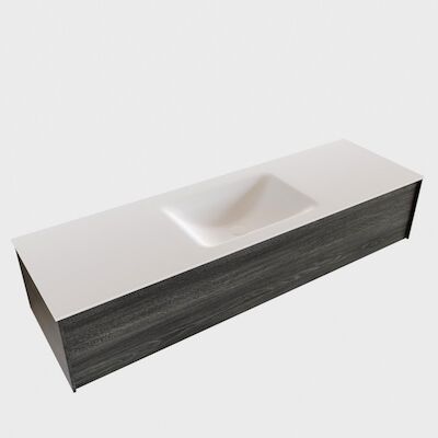 Badkamermeubel BWS Madrid Antraciet 150x45x30 cm Mat Witte Solid Surface Wastafel (1 kraangat)
