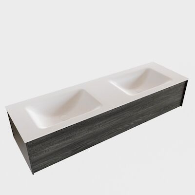 Badkamermeubel BWS Madrid Antraciet 150x45x30 cm Mat Witte Solid Surface Wastafel Dubbel (2 kraangaten)