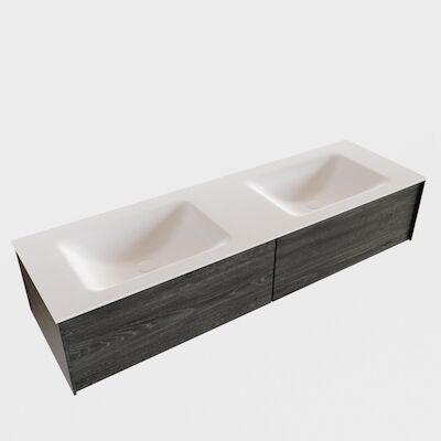 Badkamermeubel BWS Madrid Antraciet 150x45x30 cm Mat Witte Solid Surface Wastafel Dubbel (2 lades, 0 kraangaten)