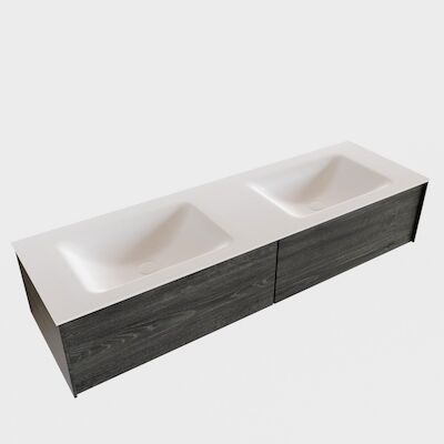 Badkamermeubel BWS Madrid Antraciet 150x45x30 cm Mat Witte Solid Surface Wastafel Dubbel (2 lades, 2 kraangaten)