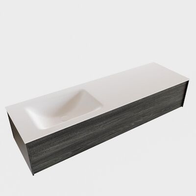 Badkamermeubel BWS Madrid Antraciet 150x45x30 cm Mat Witte Solid Surface Wastafel Links (0 kraangaten)
