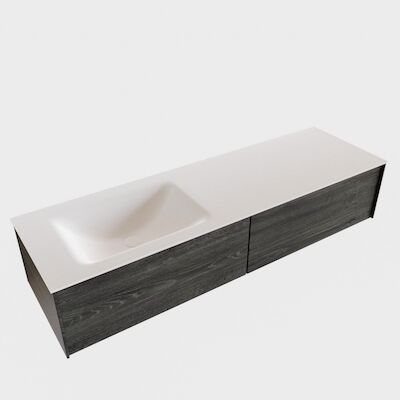 Badkamermeubel BWS Madrid Antraciet 150x45x30 cm Mat Witte Solid Surface Wastafel Links (2 lades, 0 kraangaten)