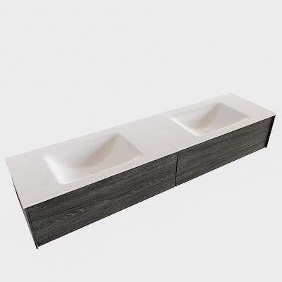 Badkamermeubel BWS Madrid Antraciet 180x45x30 cm Mat Witte Solid Surface Wastafel Dubbel (2 kraangaten, 2 lades)