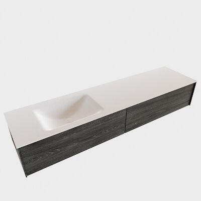 Badkamermeubel BWS Madrid Antraciet 180x45x30 cm Mat Witte Solid Surface Wastafel Links (2 lades, 0 kraangaten)