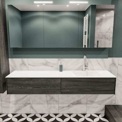 Badkamermeubel BWS Madrid Antraciet 180x45x30 cm Mat Witte Solid Surface Wastafel Rechts (2 lades, 1 kraangat)