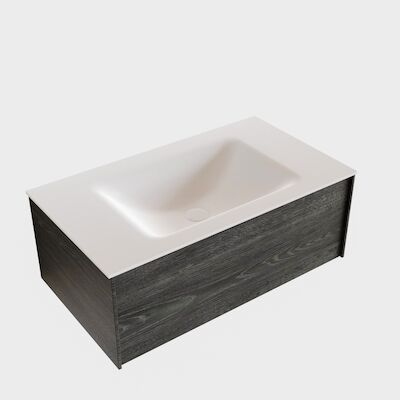 Badkamermeubel BWS Madrid Antraciet 80x45x30 cm Mat Witte Solid Surface Wastafel (1 kraangat)