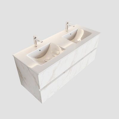 Badkamermeubel BWS Madrid Carrara Mat 120 cm Keramische Wastafel Dubbel (2 kraangaten, 2 lades)