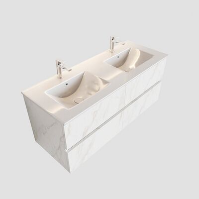 Badkamermeubel BWS Madrid Carrara Mat 120 cm Keramische Wastafel Dubbel (2 kraangaten, 4 lades)