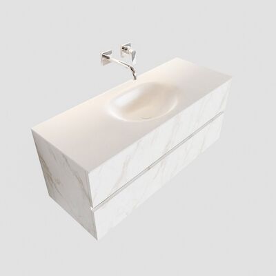 Badkamermeubel BWS Madrid Carrara Mat 120 cm Solid Surface Wastafel (0 kraangaten, 2 lades)