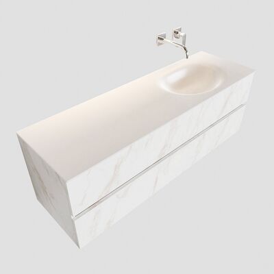 Badkamermeubel BWS Madrid Carrara Mat 150 cm Solid Surface Wastafel Rechts (0 kraangaten, 2 lades)