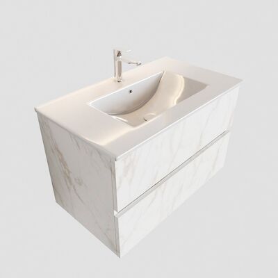 Badkamermeubel BWS Madrid Carrara Mat 80 cm Keramische Wastafel (1 kraangat, 2 lades)