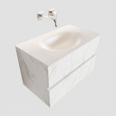 Badkamermeubel BWS Madrid Carrara Mat 80 cm Solid Surface Wastafel (0 kraangaten, 2 lades)