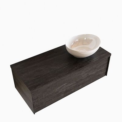 Badkamermeubel BWS Madrid Dark Brown 100 cm met Topblad en Keramische Waskom Rechts (0 kraangaten)