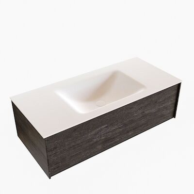 Badkamermeubel BWS Madrid Dark Brown 100x45x30 cm Mat Witte Solid Surface Wastafel (1 kraangat)