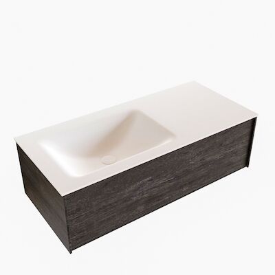 Badkamermeubel BWS Madrid Dark Brown 100x45x30 cm Mat Witte Solid Surface Wastafel Links (1 kraangat)