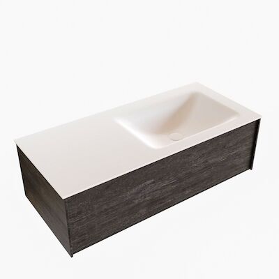 Badkamermeubel BWS Madrid Dark Brown 100x45x30 cm Mat Witte Solid Surface Wastafel Rechts (1 kraangat)
