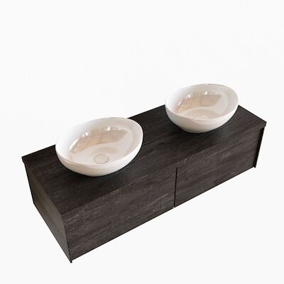 Badkamermeubel BWS Madrid Dark Brown 120 cm met Topblad en Keramische Waskom Dubbel (2 lades, 2 kraangaten)