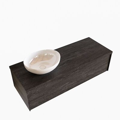 Badkamermeubel BWS Madrid Dark Brown 120 cm met Topblad en Keramische Waskom Links (0 kraangaten)