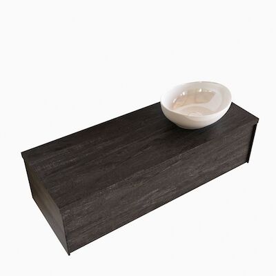 Badkamermeubel BWS Madrid Dark Brown 120 cm met Topblad en Keramische Waskom Rechts (1 kraangat)