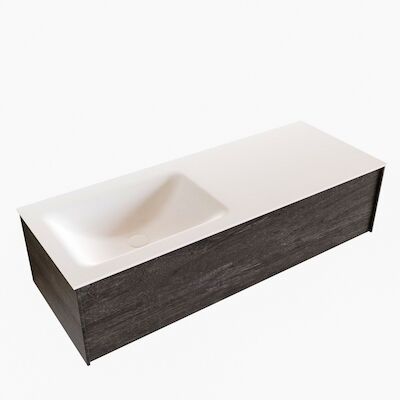 Badkamermeubel BWS Madrid Dark Brown 120x45x30 cm Mat Witte Solid Surface Wastafel Links (1 kraangat)
