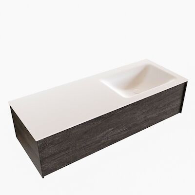 Badkamermeubel BWS Madrid Dark Brown 120x45x30 cm Mat Witte Solid Surface Wastafel Rechts (1 kraangat)