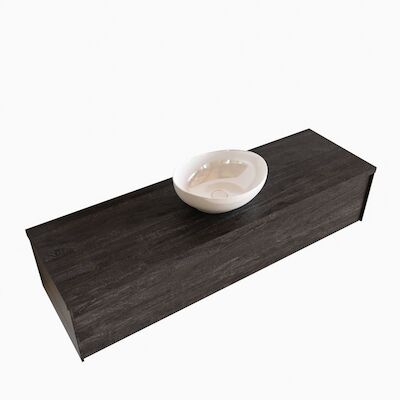 Badkamermeubel BWS Madrid Dark Brown 150 cm met Topblad en Keramische Waskom (1 kraangat)