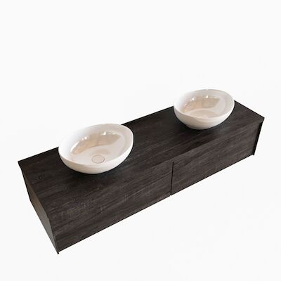 Badkamermeubel BWS Madrid Dark Brown 150 cm met Topblad en Keramische Waskom Dubbel (2 lades, 0 kraangaten)