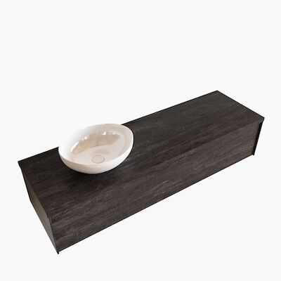 Badkamermeubel BWS Madrid Dark Brown 150 cm met Topblad en Keramische Waskom Links (0 kraangaten)