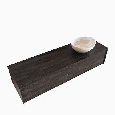 Badkamermeubel BWS Madrid Dark Brown 150 cm met Topblad en Keramische Waskom Rechts (1 kraangat)