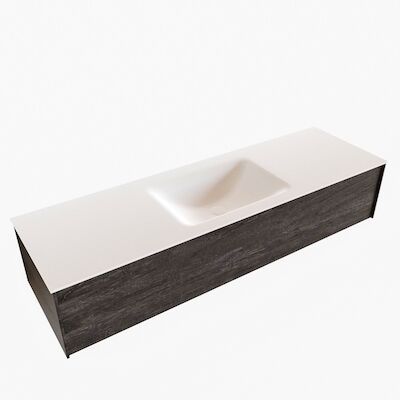 Badkamermeubel BWS Madrid Dark Brown 150x45x30 cm Mat Witte Solid Surface Wastafel (0 kraangaten)