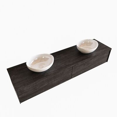 Badkamermeubel BWS Madrid Dark Brown 180 cm met Topblad en Keramische Waskom Dubbel (2 lades, 2 kraangaten)